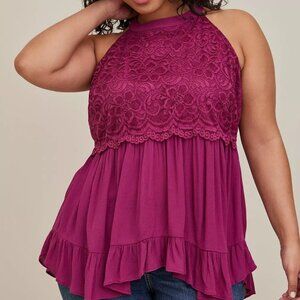 Torrid NWT Sz 4 Babydoll Gauze With Lace Halter | Sold Out Online